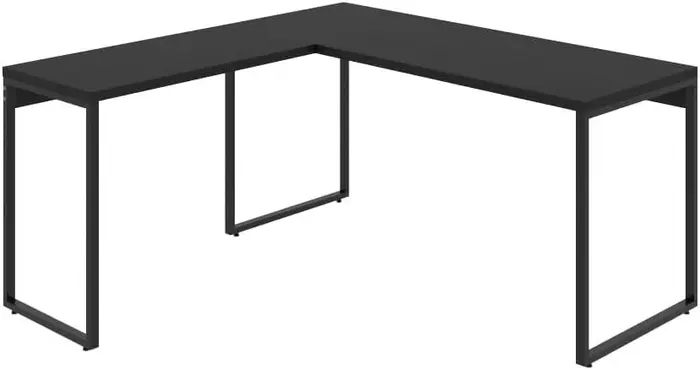 Mesa de Escritório em L Kuadra 1,50m x 1,50m Industrial Preto Ônix/Est.Preta