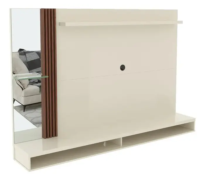 Painel Para TV Até 55 Polegadas ViaNossa Ripado e Espelho Paris 160cm Off White/Naturale